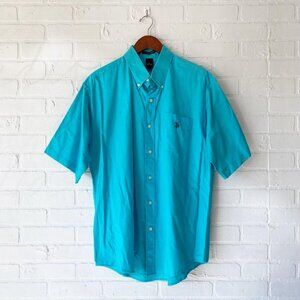 90s vintage blue short sleeved button up 100% cotton size large